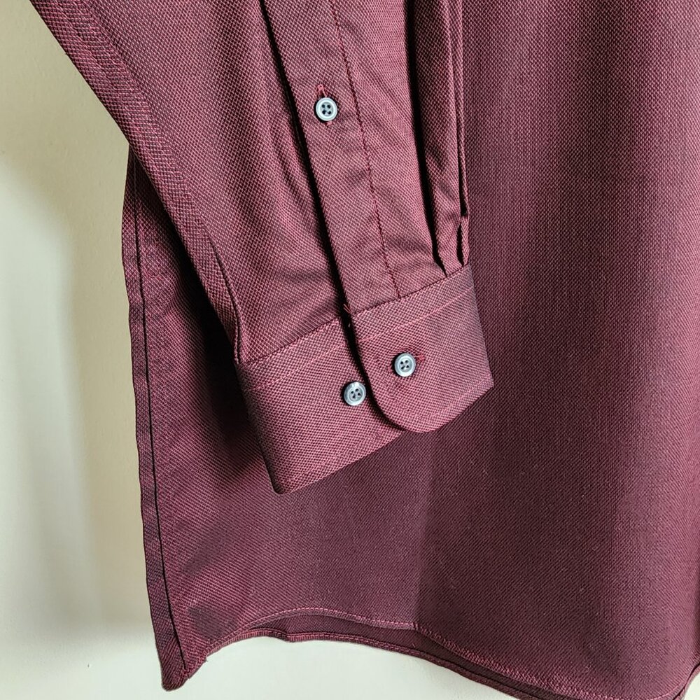 18.5 36/37 Red Wine Dress Shirt Traditional Fit Dark Jos A Bank New Solid Mens - Picture 5 of 16